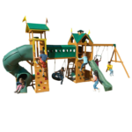 KidKraft Mockingbird View Wooden Playset with Twin Towers, Tunnel and Tube Slide - Image 2