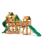 Gorilla Playsets Treasure Trove II Cedar Treehouse Swing Set with Three Slides