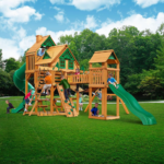 Gorilla Playsets Treasure Trove II Cedar Treehouse Swing Set with Three Slides - Image 2