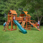 Gorilla Playsets Pioneer Peak Cedar Treehouse Swing Set with Clatter Bridge and Tire Swing - Image 2